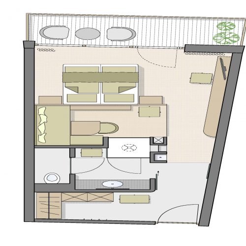 Grundriss einer modernen Wohnung mit Zimmeraufteilung